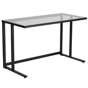 Flash Furniture Desk with Pedestal Frame, Metal/Glass, Black