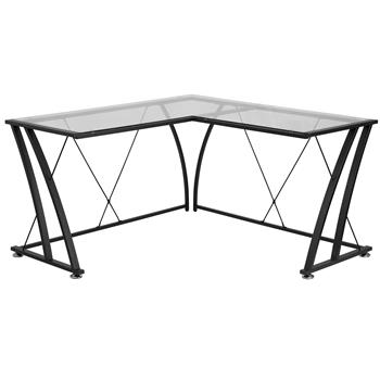 Flash Furniture L-Shape Computer Desk, Glass/Metal, Black