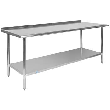 Flash Furniture Stainless Steel 18 Gauge Work Table With 1.5&quot; Backsplash And Undershelf, Nsf Certified, 72&quot;W X 30&quot;D X 36&quot;H