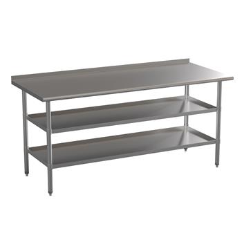 Flash Furniture Stainless Steel 18 Gauge Work Table with 1.5&quot; Backsplash And 2 Undershelves, 72&quot;W x 30&quot;D x 34.5&quot;H, Nsf