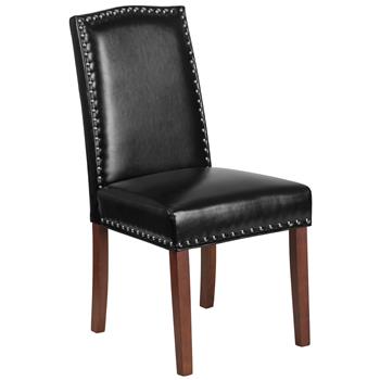 Flash Furniture HERCULES Hampton Hill Series Parsons Chair with Silver Accent Nail Trim, Leather, Black