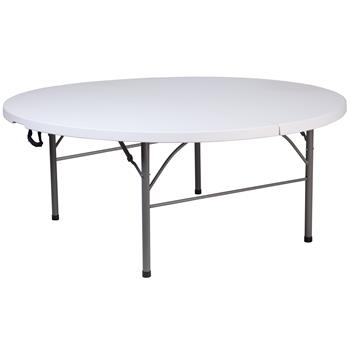 Flash Furniture Round Bi-Fold Granite Plastic Banquet And Event Folding Table With Carrying Handle, White, 5.89&#39;