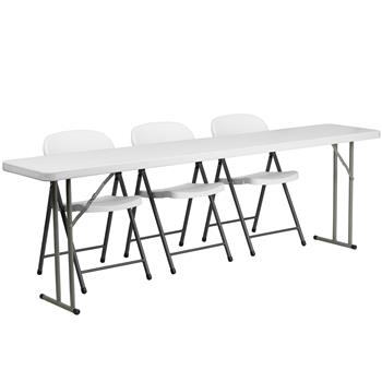 Flash Furniture 8-Foot Plastic Folding Training Table Set with 3 White Plastic Folding Chairs