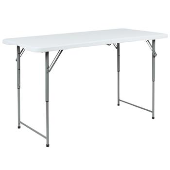 Flash Furniture Height Adjustable Bi-Fold Granite White Plastic Folding Table, 4&#39;