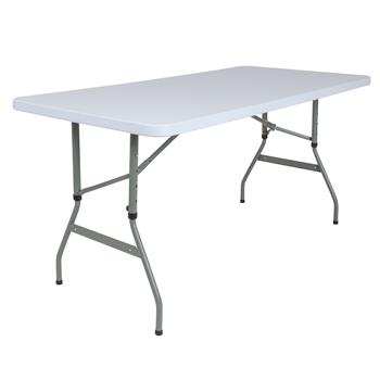 Flash Furniture Height Adjustable Granite Plastic Folding Table, 4.93&#39;, White