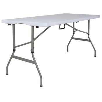 Flash Furniture Height Adjustable Bi-Fold Granite Plastic Banquet And Event Folding Table With Carrying Handle, 5&#39;, White