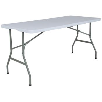Flash Furniture Bi-Fold Granite Plastic Folding Table, 4.97&#39;, White