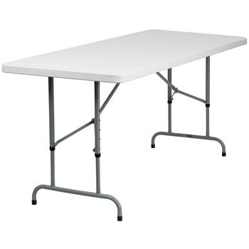 Flash Furniture Height Adjustable Folding Table, Plastic, Granite White, 30&quot; W x 72&quot; L