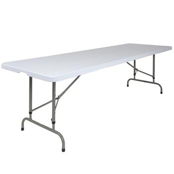 Flash Furniture Height Adjustable Granite Plastic Folding Table, 8&#39;, White