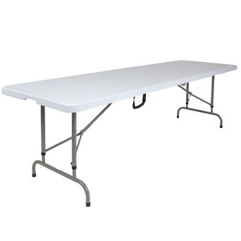 Flash Furniture Height Adjustable Bi-Fold Granite Plastic Banquet And Event Folding Table With Carrying Handle, 8&#39;, White