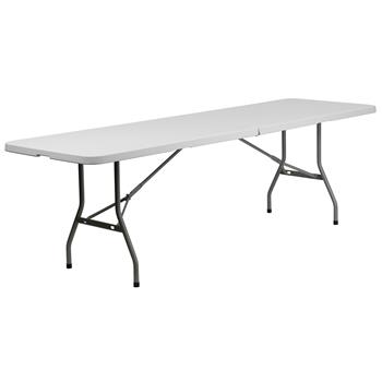 Flash Furniture 8&#39; Bi-Fold Granite White Plastic Banquet And Event Folding Table With Carrying Handle