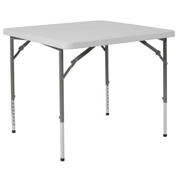 Flash Furniture Square Height Adjustable Granite Plastic Folding Table, 2.79&#39;, White