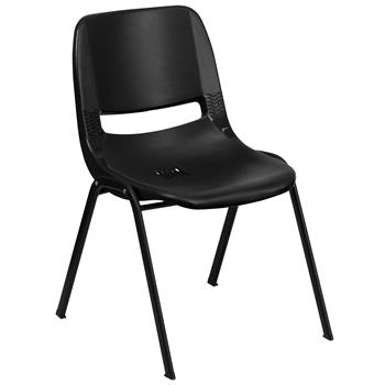 Flash Furniture HERCULES Series 440 lb. Capacity Kid&#39;s Black Ergonomic Shell Stack Chair with Black Frame and 14&quot; Seat Height