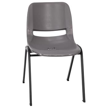 Flash Furniture Hercules Series Ergonomic Shell Stack Chair, 16 in Seat Height, 661 lb Capacity, Black Frame, Gray