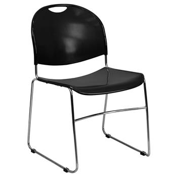 Flash Furniture HERCULES Series 880 lb. Capacity Black Ultra-Compact Stack Chair with Chrome Frame