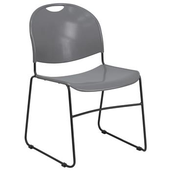 Flash Furniture HERCULES Series 880 lb. Capacity Gray Ultra-Compact Stack Chair with Black Frame