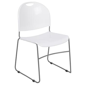 Flash Furniture Hercules Series 880 lb. Capacity White Ultra-Compact Stack Chair With Silver Powder Coated Frame