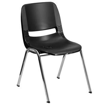 Flash Furniture Hercules Series 880 lb. Capacity Black Ergonomic Shell Stack Chair With Chrome Frame &amp; 18&#39;&#39; Seat Height