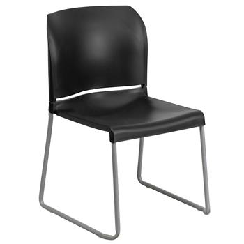 Flash Furniture Hercules Series 880 lb. Capacity Black Full Back Contoured Stack Chair With Gray Powder Coated Sled Base