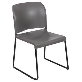 Flash Furniture Hercules Series 880 lb. Capacity Gray Full Back Contoured Stack Chair With Black Powder Coated Sled Base
