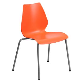 Flash Furniture Hercules Series Stack Chair, 770 lb Capacity, Lumbar Support, Silver Frame, Orange