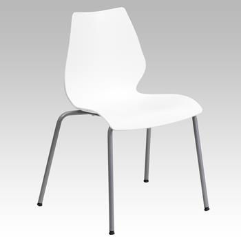 Flash Furniture Hercules Series 770 lb. Capacity White Stack Chair With Lumbar Support &amp; Silver Frame