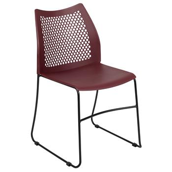 Flash Furniture Hercules Series 661 lb. Capacity Burgundy Stack Chair With Air-Vent Back And Black Powder Coated Sled Base