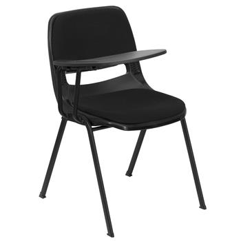 Flash Furniture Padded Ergonomic Shell Chair with Right Handed Flip-Up Tablet Arm, Black