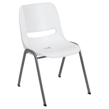 Flash Furniture Hercules Series 880 lb. Capacity White Ergonomic Shell Stack Chair With Gray Frame