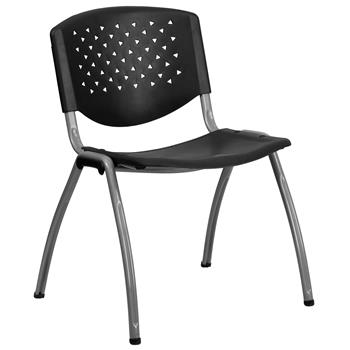 Flash Furniture HERCULES Series 880 lb. Capacity Black Plastic Stack Chair with Titanium Frame