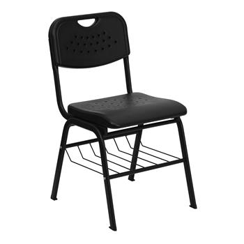 Flash Furniture HERCULES Series Chair with Book Basket, 880 lb. Capacity, Plastic, Black