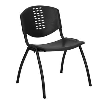 Flash Furniture HERCULES Series 880 lb. Capacity Black Plastic Stack Chair with Oval Cutout Back and Black Frame