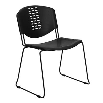 Flash Furniture Hercules Series Plastic Stack Chair, 400 lb Capacity, Black Frame, Black