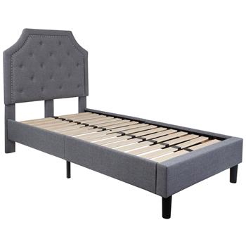 Flash Furniture Brighton Twin Size Tufted Upholstered Platform Bed in Light Gray Fabric