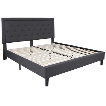 Flash Furniture Roxbury King Size Tufted Upholstered Platform Bed In Dark Gray Fabric