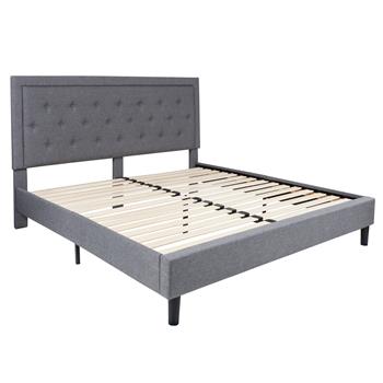Flash Furniture Roxbury King Size Tufted Upholstered Platform Bed In Light Gray Fabric