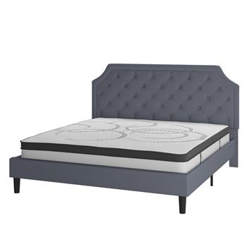 Flash Furniture Brighton Tufted Upholstered Platform Bed with Pocket Spring Mattress, King Size, Light Gray
