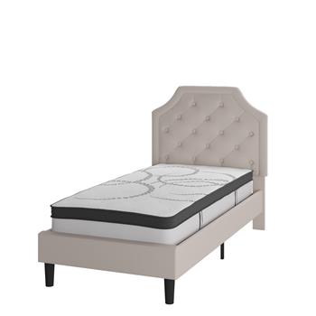 Flash Furniture Brighton Tufted Upholstered Platform Bed with Pocket Spring Mattress, Twin Size, Beige