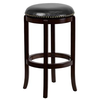 Flash Furniture Backless Barstool with Swivel Seat, Leather/Wood, Black/Cappuccino, 29&quot; H