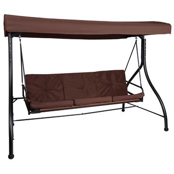 Flash Furniture 3-Seat Outdoor Steel Converting Patio Swing Canopy Hammock With Cushions, Brown