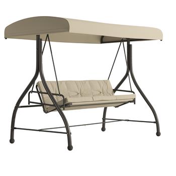 Flash Furniture 3-Seat Outdoor Patio Swing Canopy Hammock With Cushions, Steel, Tan