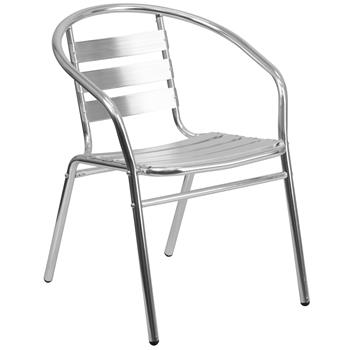 Flash Furniture Commercial Aluminum Indoor/Outdoor Restaurant Stack Chair With Triple Slat Back And Arms