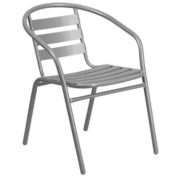 Flash Furniture Silver Metal Restaurant Stack Chair with Aluminum Slats