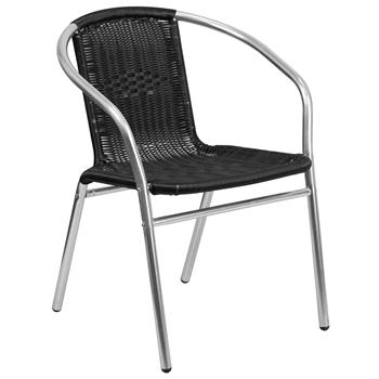 Flash Furniture Commercial Aluminum And Black Rattan Indoor/Outdoor Restaurant Stack Chair