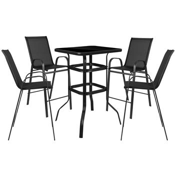 Flash Furniture 5 Piece Outdoor Glass Bar Patio Table Set With 4 Barstools