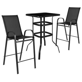 Flash Furniture 3 Piece Outdoor Glass Bar Patio Table Set With 2 Barstools