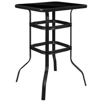 Flash Furniture Square Black Tempered Glass Bar Height Metal Patio Bar Table, 27.5&quot;