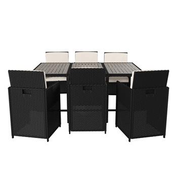 Flash Furniture Peregrine 7 Piece Outdoor Patio Dining Set, Wicker Modular Chair and Gray Wood Table Top
