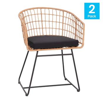 Flash Furniture Devon Set of 2 Indoor/Outdoor Patio Boho Club Chairs, Rope with Natural Wicker Rattan, Black