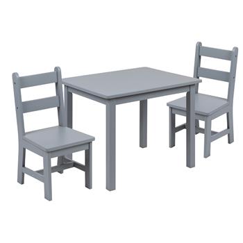 Flash Furniture Kids Solid Hardwood Table And Chair Set For Playroom, Bedroom, Kitchen, 3 Piece Set, Gray